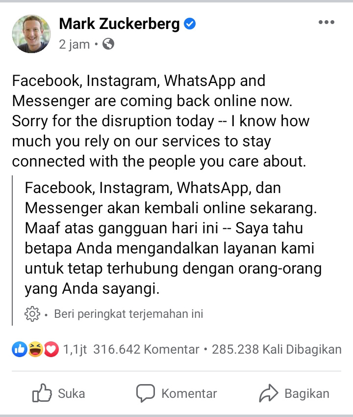 WhatsApp, Instagram dan Facebook Sempat Down