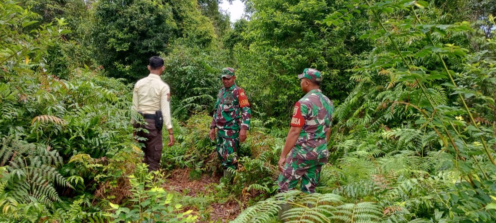 Babinsa Koramil 06/Merbau Bersama Security EMP dan Warga Pantau Karhutla di Desa Mekar Sari