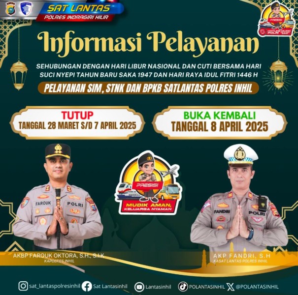 Pelayanan SIM, STNK, dan BPKB SATLANTAS Polres Inhil Tutup Sementara, Berikut Jadwalnya