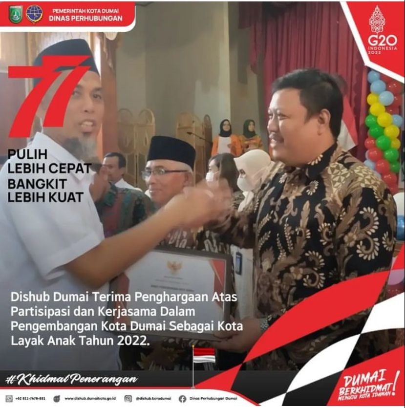 Berpartisipasi Mewujudkan Dumai Sebagai KLA, Dishub Terima Penghargaan Dari Wali Kota