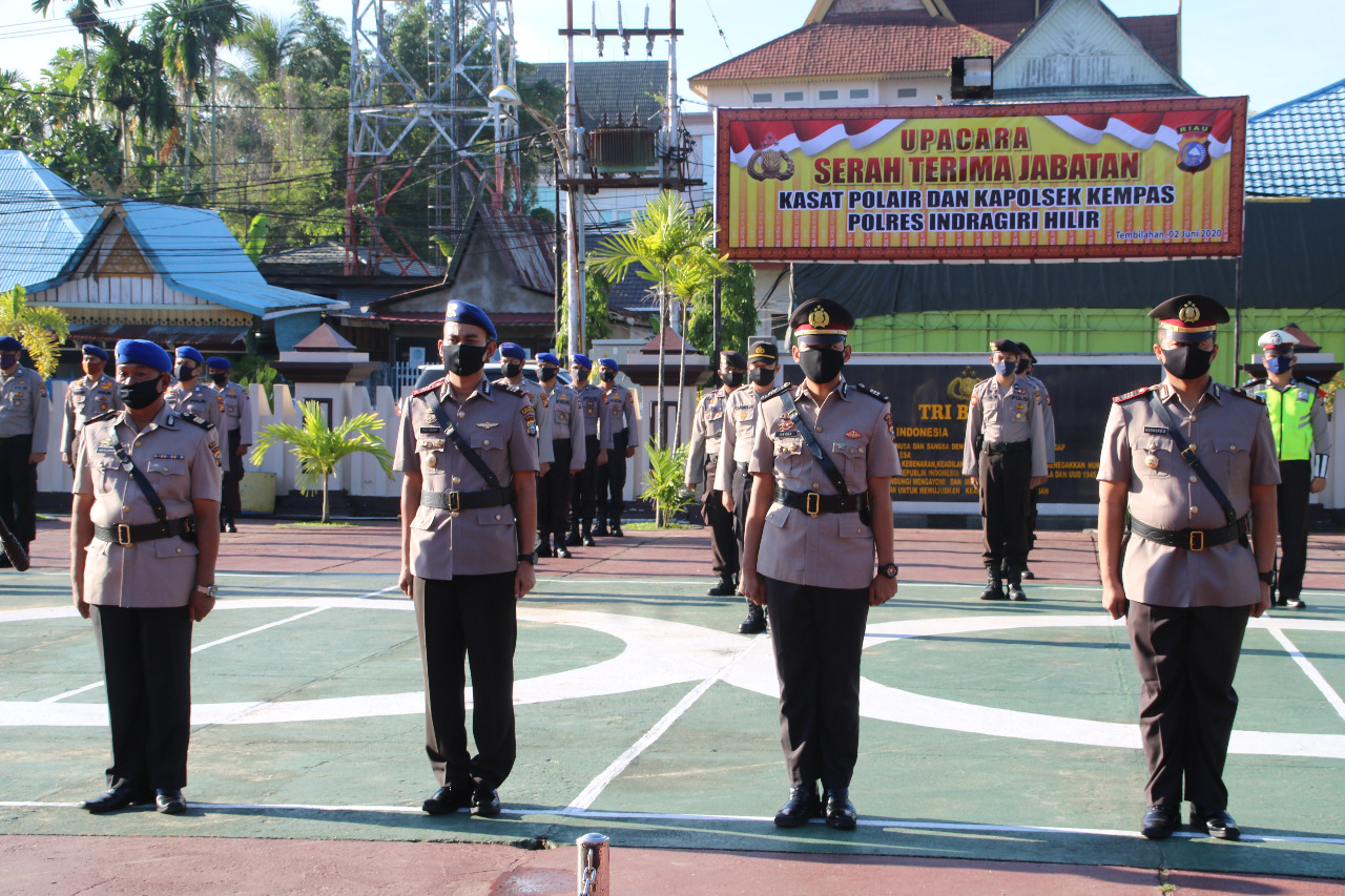 Polres Inhil Gelar Upacara Serah Terima Jabatan Kasat Polair dan Kapolsek Kempas