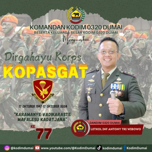 Mewakili Dandim 0320/Dumai, Mayor Arh Catur Sopan Permana Sampaikan Ucapan Dirgahayu ke 77 Kopasgat